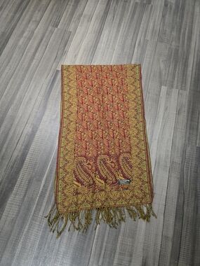 Paisley Fringe Wrap Scarf in Red and Yellow - Women's Accessory